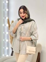 شومیز راه راه جلو بند آستین پیله کد 5062 - تصویر 8