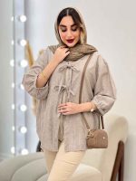 شومیز راه راه جلو بند آستین پیله کد 5062 - تصویر 23
