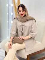 شومیز راه راه جلو بند آستین پیله کد 5062 - تصویر 18