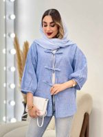 شومیز راه راه جلو بند آستین پیله کد 5062 - تصویر 24