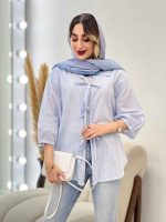 شومیز راه راه جلو بند آستین پیله کد 5062 - تصویر 9