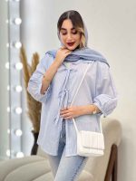 شومیز راه راه جلو بند آستین پیله کد 5062 - تصویر 16