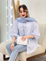 شومیز راه راه جلو بند آستین پیله کد 5062 - تصویر 12