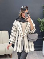 مانتو چهار دکمه راه راه دو جیب کد 5100 - تصویر 3
