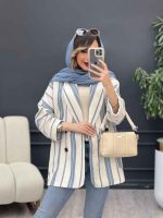 مانتو چهار دکمه راه راه دو جیب کد 5100 - تصویر 2
