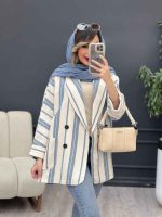 مانتو چهار دکمه راه راه دو جیب کد 5100 - تصویر 12