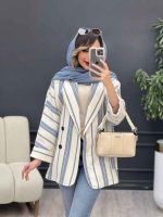 مانتو چهار دکمه راه راه دو جیب کد 5100 - تصویر 8