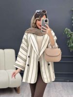 مانتو چهار دکمه راه راه دو جیب کد 5100 - تصویر 11