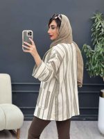 مانتو چهار دکمه راه راه دو جیب کد 5100 - تصویر 13