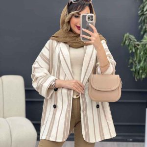 مانتو چهار دکمه راه راه دو جیب کد 5100
