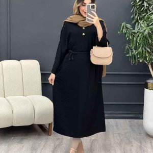 پیراهن بلند دو جیب کمربند دار کد 5120