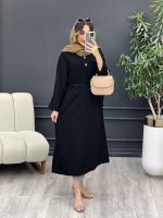 پیراهن بلند دو جیب کمربند دار کد 5120 - تصویر 4