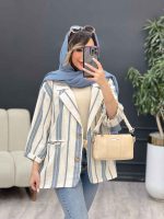 مانتو راه راه دکمه چوبی دو جیب کد 5152 - تصویر 2