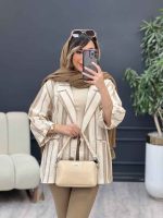 مانتو راه راه دکمه چوبی دو جیب کد 5152 - تصویر 9
