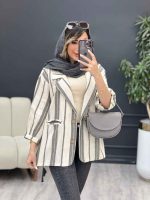 مانتو راه راه دکمه چوبی دو جیب کد 5152 - تصویر 12