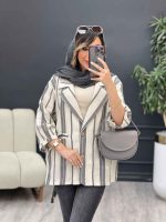 مانتو راه راه دکمه چوبی دو جیب کد 5152 - تصویر 4