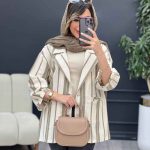مانتو راه راه دکمه چوبی دو جیب کد 5152