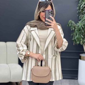 مانتو راه راه دکمه چوبی دو جیب کد 5152