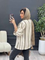 مانتو راه راه دکمه چوبی دو جیب کد 5152 - تصویر 5
