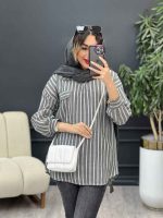 مانتو راه راه تک جیب آیرا کد 5170 - تصویر 16
