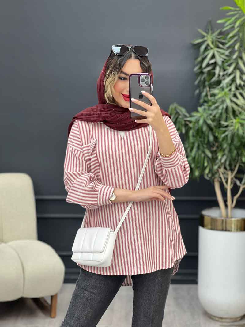 IMG_3272 مانتو راه راه تک جیب آیرا کد 5170