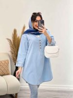 مانتو جین چهاردکمه زاپ دار کد 5125 - تصویر 3