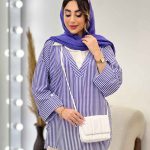 شومیز راه راه ترکیبی جلو بسته کد 5196