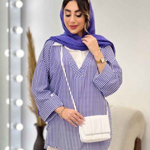 شومیز راه راه ترکیبی جلو بسته کد 5196