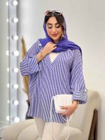 شومیز راه راه ترکیبی جلو بسته کد 5196 - تصویر 15