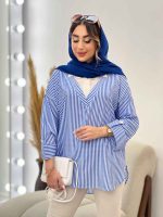 شومیز راه راه ترکیبی جلو بسته کد 5196 - تصویر 5