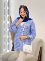 شومیز راه راه ترکیبی جلو بسته کد 5196 - تصویر 11