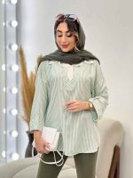 شومیز راه راه ترکیبی جلو بسته کد 5196 - تصویر 14