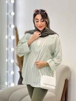 شومیز راه راه ترکیبی جلو بسته کد 5196 - تصویر 12