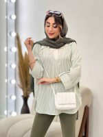 شومیز راه راه ترکیبی جلو بسته کد 5196 - تصویر 3