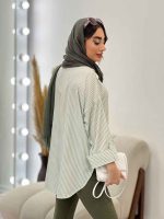شومیز راه راه ترکیبی جلو بسته کد 5196 - تصویر 9