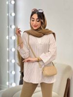 شومیز راه راه ترکیبی جلو بسته کد 5196 - تصویر 7