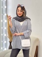 شومیز راه راه ترکیبی جلو بسته کد 5196 - تصویر 4