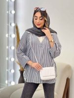 شومیز راه راه ترکیبی جلو بسته کد 5196 - تصویر 16
