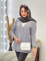 شومیز راه راه ترکیبی جلو بسته کد 5196 - تصویر 6