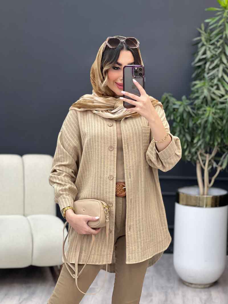 مانتو راه راه تک جیب آریس کد 5199 مانتو راه راه تک جیب آریس کد 5199