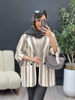 مانتو راه راه آستین سگک دو دکمه کد 5200 - تصویر 5