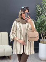 مانتو راه راه آستین سگک دو دکمه کد 5200 - تصویر 3