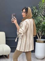 مانتو راه راه آستین سگک دو دکمه کد 5200 - تصویر 7