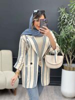 مانتو راه راه آستین سگک دو دکمه کد 5200 - تصویر 9