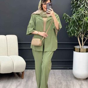 ست مانتو و شلوار تک جیب آستین پاگن کد 5174