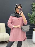 مانتو راه راه جلو بسته بغل سه دکمه کد 5128 - تصویر 2