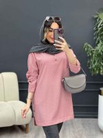 مانتو راه راه جلو بسته بغل سه دکمه کد 5128 - تصویر 14