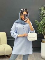 مانتو راه راه جلو بسته بغل سه دکمه کد 5128 - تصویر 10