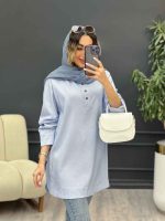 مانتو راه راه جلو بسته بغل سه دکمه کد 5128 - تصویر 19