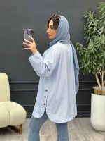 مانتو راه راه جلو بسته بغل سه دکمه کد 5128 - تصویر 16